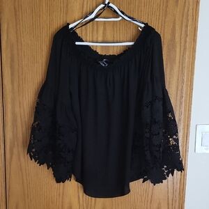 Joseph Ribkoff Black Lace Sleeve Blouse